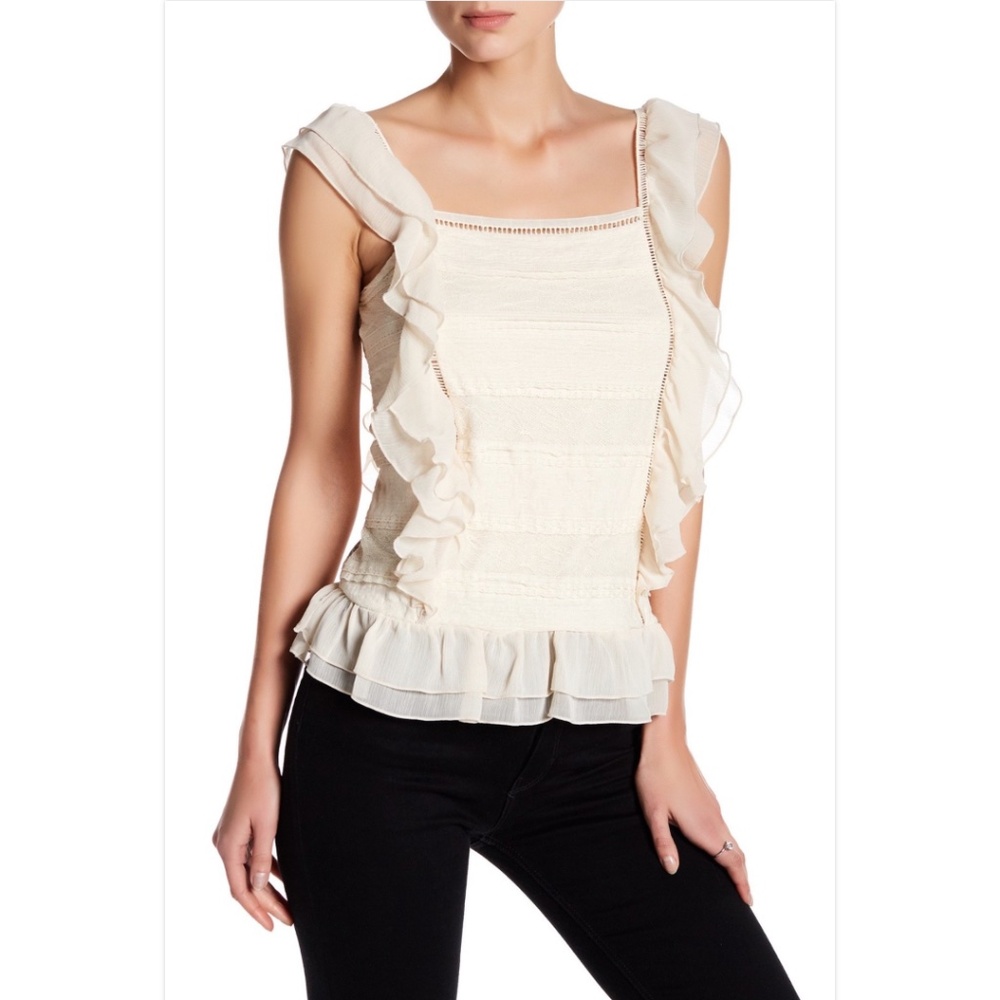 NWT Romeo & Juliet Couture Ivory Lace Ruffle Sleeveless Blouse Boho S